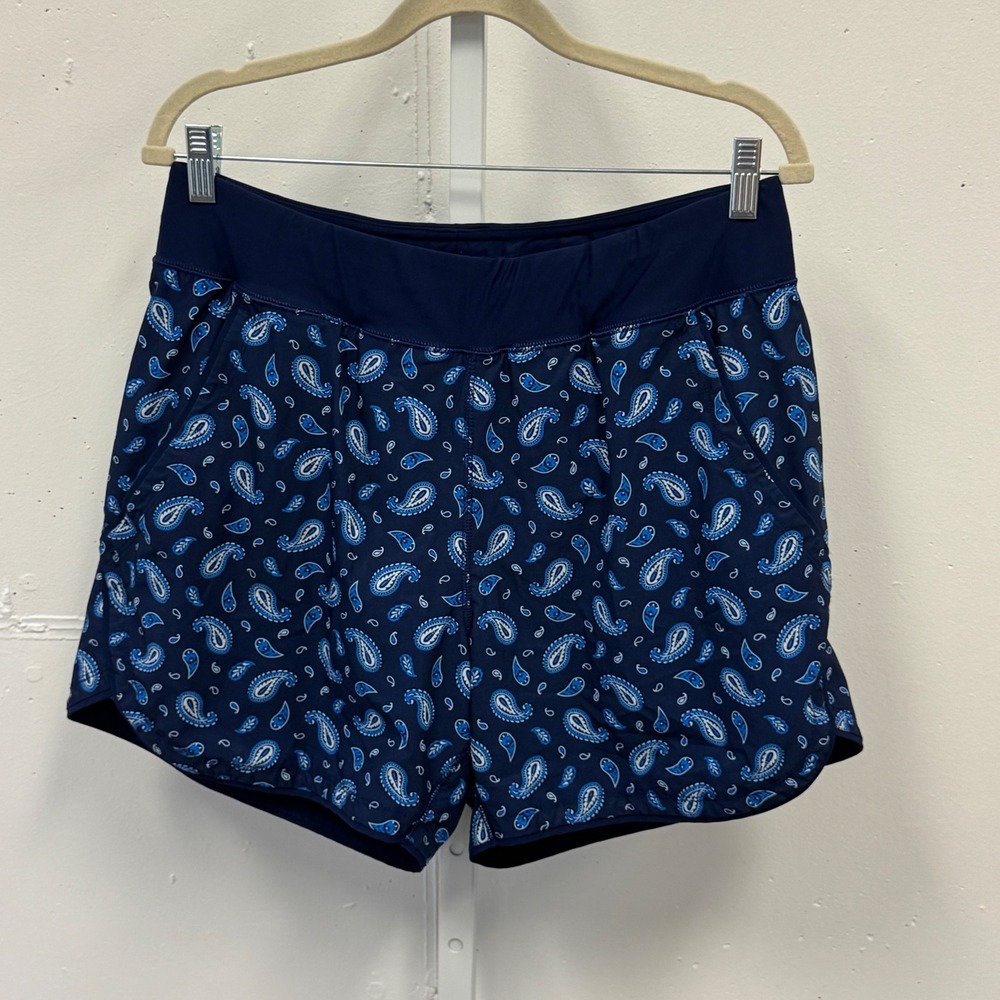 Lands End Blue Paisley Swim Athletic Shorts Board Shorts Pockets 505887 Size 12
